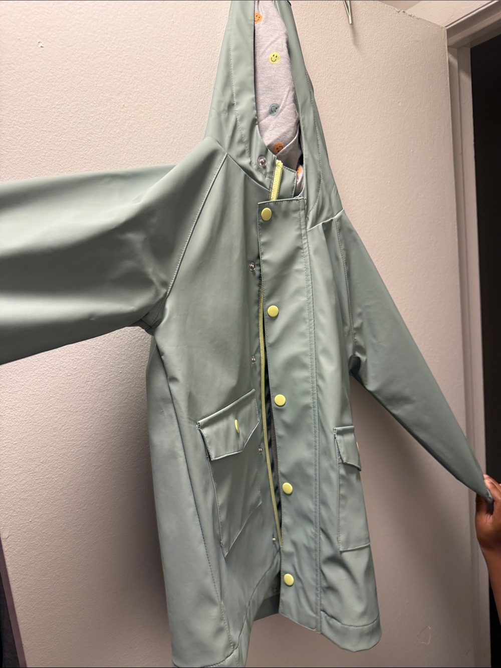 wonder nation Light Green Raincoat with Yellow Snap Accents